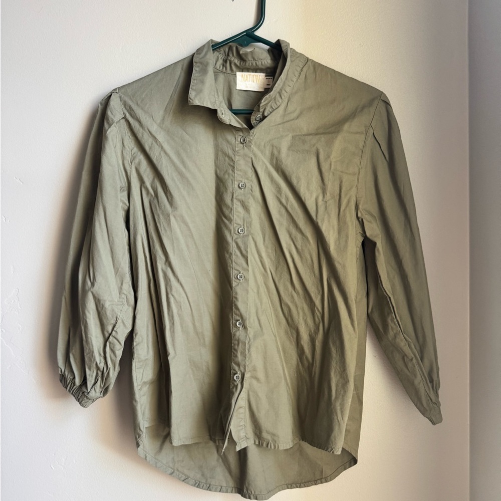 Nation LTD Pima Cotton Blouse S | Puff Sleeve Button Front Top Minimalist Chic - Picture 11 of 14